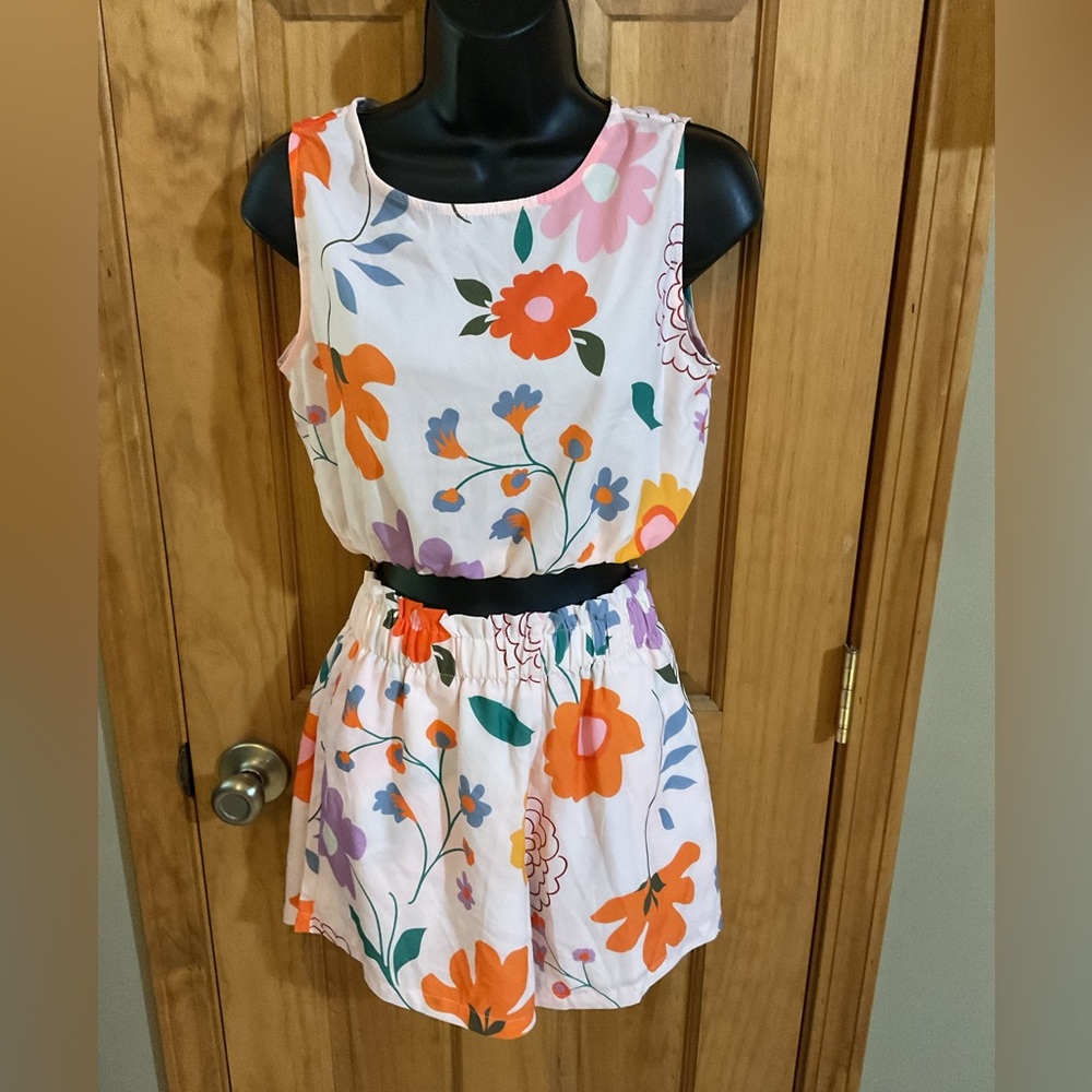 Multicolor Flower crop Top & Shorts Loungewear bohemian boho bohemian set - Picture 3 of 6
